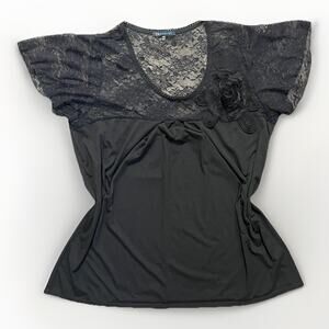 Blueheaven 3X Black Lace Sleeve Top Floral Stretch Blouse Plus Size Women’s